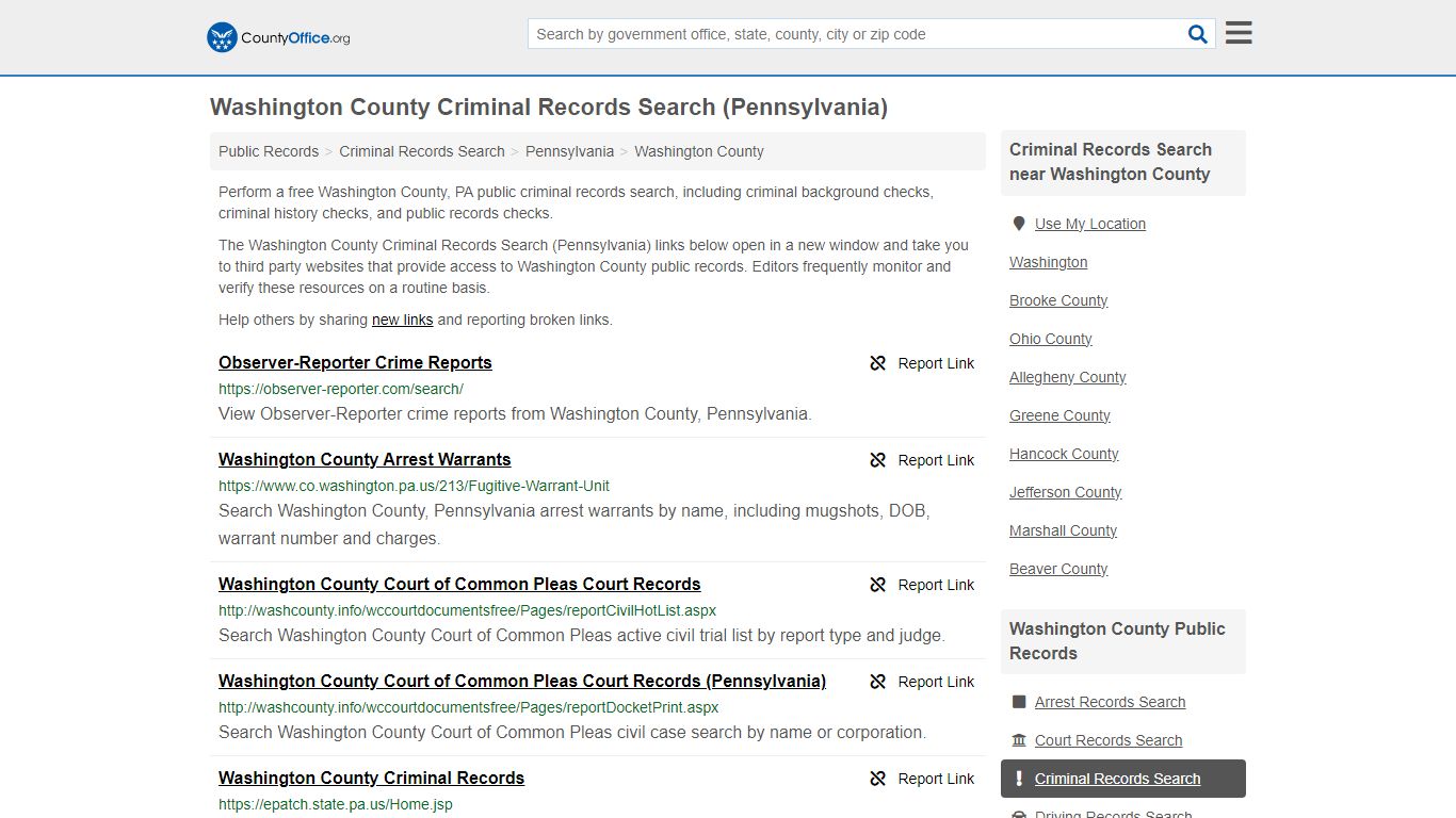 Washington County Criminal Records Search (Pennsylvania) - County Office